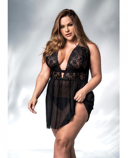Lace & Mesh Babydoll & G-string Black 3x/4x Sex Toy Product