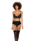 Lace Underwire Bra, Thong & Garterbelt W/lace Up Detail Black S/m Sex Toy Product