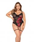 Underwire Teddy W/attached Garter Straps & Hook & Eye Crotch Closure Black/red 3x/4x Sex Toy Product