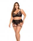 Underwire Mesh & Lace Top W/bottom & Attachable Garters Black 1x/2x Sex Toy Product