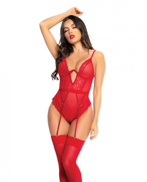 Heart Lace Underwire Bodysuit Red L/xl Sex Toy Product