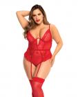 Heart Lace Underwire Bodysuit Red 3x/4x Sex Toy Product