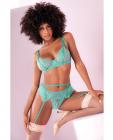 Floral Lace Bra, Garter Belt & Panty Aqua S/m Sex Toy Product