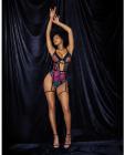 Flower Print Mesh Underwire Teddy W/detachable Garter Straps Multi Color L/xl Sex Toy Product
