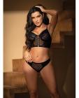 Diamond Mesh Underwire Bustier W/front Hook & Eye Closure & Panty Black L/xl Sex Toy Product