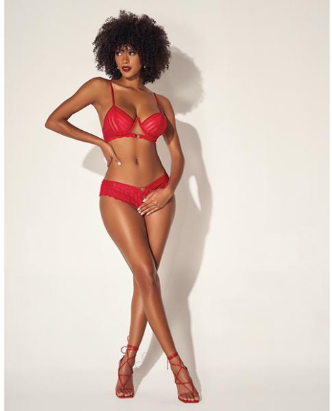 Shadow Stripe Underwire Top W/heart Detail & Crotchless Bottom Red L/xl Sex Toy Product