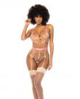 Floral Embroidered Teddy W/underwire Cup & Garters Pink Large Sex Toy Product