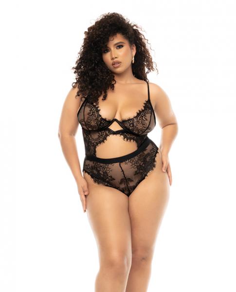 Floral Lace & Mesh Underwire Teddy W/keyhole Details Black 1x/2x Sex Toy Product