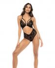 Lace & Mesh Teddy W/front Clasp & Lace Up Back Black L/xl Sex Toy Product