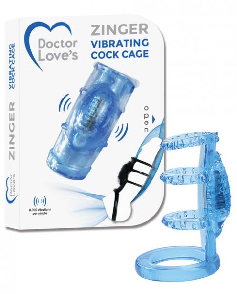 Doctor Love Zinger Vibrating Cock Cage Blue Sex Toy Product