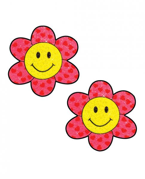 Neva Nude Smiley Flower Power Glitter Pasties - Pink/yellow O/s Sex Toy Product