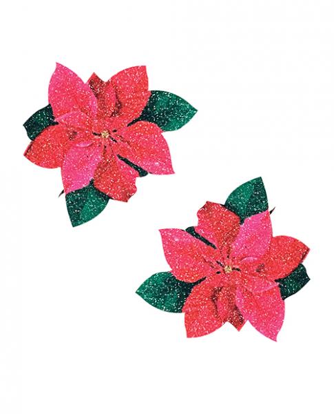 Neva Nude Poinsettia Glitter Flower Pasties - Red/green O/s Sex Toy Product