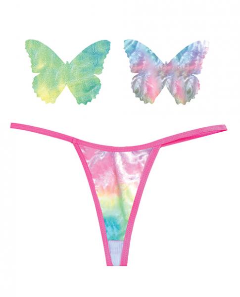 Neva Nude Naughty Knix Rainbow Sherbet Velvet G-string & Pasties - (color Varies) Multi  O/s Sex Toy Product