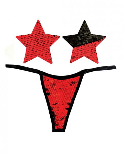 Neva Nude Naughty Knix Sookie Flip Sequin G-string & Pasties - Red/black O/s Sex Toy Product