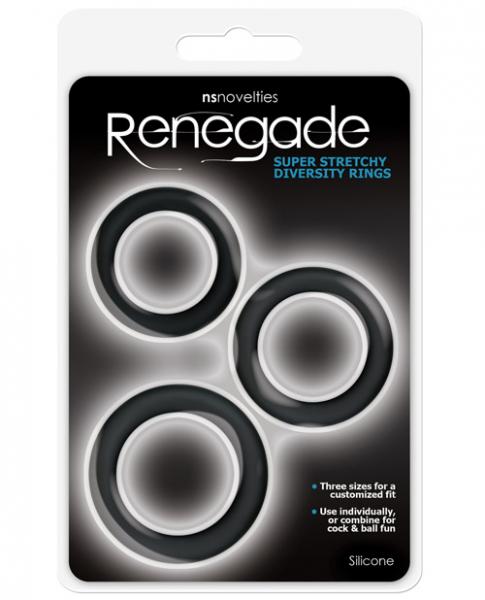 Renegade Diversity Rings Black Pack Of 3 Sex Toy Product