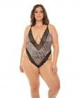 Jolene Satin Teddy W/plunging Neckline Leopard/black 1x/2x Sex Toy Product