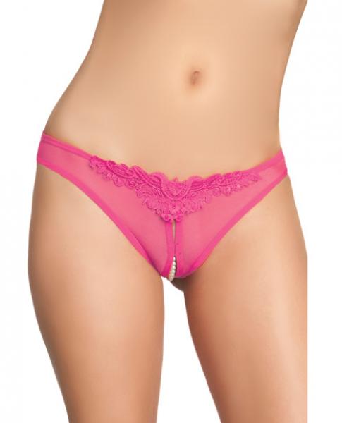 Crotchless Thong With Pearls Hot Pink O/S Sex Toy Product