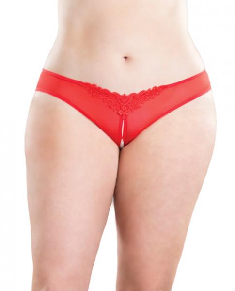 Crotchless Thong Panty with Pearls Red 3X/4X Sex Toy Product