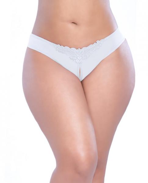 Crotchless Thong with Pearls White 1X/2X Sex Toy Product