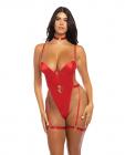Mila Stretch Satin Padded Cup Teddy W/heart Ring Detail Red Xl Sex Toy Product