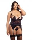 Demi Padded Shelf Cup Merrywidow W/overlay Lace & Panty Black/heliotrope 1x Sex Toy Product