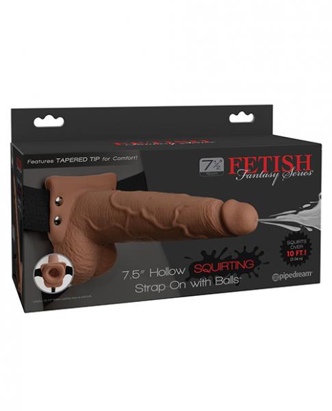Fetish Fantasy 7.5 inches Hollow Squirting Strap On with Balls Tan Sex Toy Product