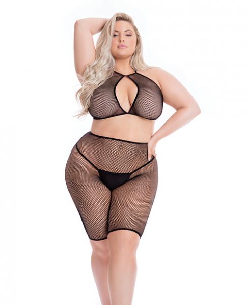 Pink Lipstick Sunset Glow Halter Bra & Bike Short Black Qn Sex Toy Product