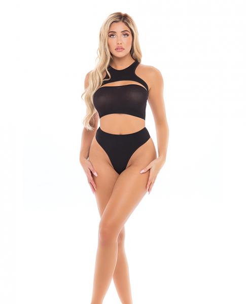 Pink Lipstick Divine Bandeau, Harness Top, & High Waist Thong Black O/s Sex Toy Product