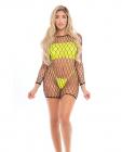 Pink Lipstick Dance With Me Large Fishnet Romper, Bandeau Top & G-string Neon Yellow O/s Sex Toy Product