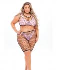 Pink Lipstick Brace For Impact Large Fishnet Top, Shorts, Bra & Thong (fits Up To 3x) Pink Qn Sex Toy Product