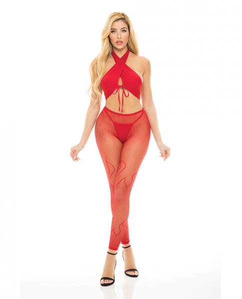 Pink Lipstick Gives You Hell Halter Bra, Pantyhose & G-string Red O/s Sex Toy Product