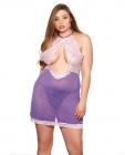 Holiday Lace Mesh Halter Babydoll & Panty Purple 3X Sex Toy Product