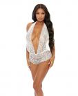 Sheer Lace Deep V Halter Bodysuit W/open Crotch White Lg Sex Toy Product