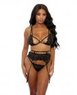 Eyelash Lace Bra, High Waist Garter Belt & G-string Black Sm Sex Toy Product