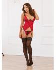 Lace Bustier Underwire Open Cup & G-String Red O/S Sex Toy Product
