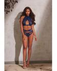 Lace Bralette High Neck Halter Tie Back & Panty Blue O/S Sex Toy Product