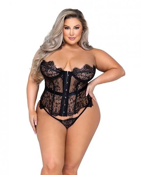 Fantasy Scalloped Eyelash Lace Bustier & Thong Black 1x Sex Toy Product