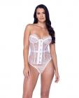 Fantasy Scalloped Eyelash Lace Bustier & Thong White Md Sex Toy Product