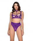 Bondage Stripe Demi Cup Underwire Bra & Panty Purple Sm Sex Toy Product