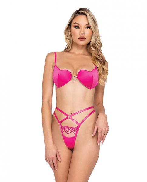 Valentine Bubblegum Heart Satin Bra & Metallic Lace Embroidered Thong Pink Xl Sex Toy Product