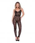 Chantilly Stretch Lace Sleeveless Catsuit W/satin Trim Black Sm Sex Toy Product