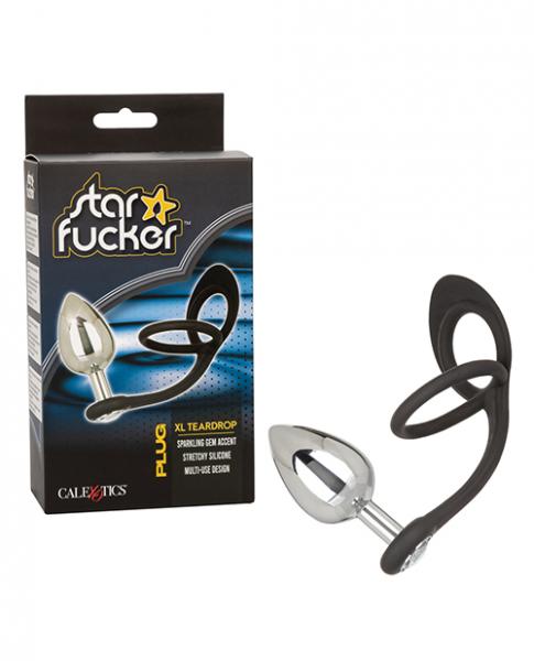 Star F*cker Xl Teardrop Gem Plug W/silicone Enhancer - Black Sex Toy Product