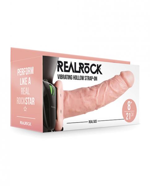 Shots Realrock 8" Vibrating Hollow Strap On W/o Balls - Flesh Sex Toy Product