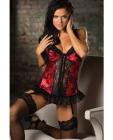 Holiday Satin Corset W/underwired Cups, Lace Up Back, Adj Strps & Grtrs & G-string Red/black 42 Sex Toy Product
