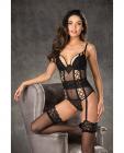 Lace Mesh Teddy Underwire Cups & Garters Black Sm Sex Toy Product