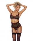 Two Tone Stretch Floral Lace Bra, Garter Belt & G-string Black/red Xxl Sex Toy Product