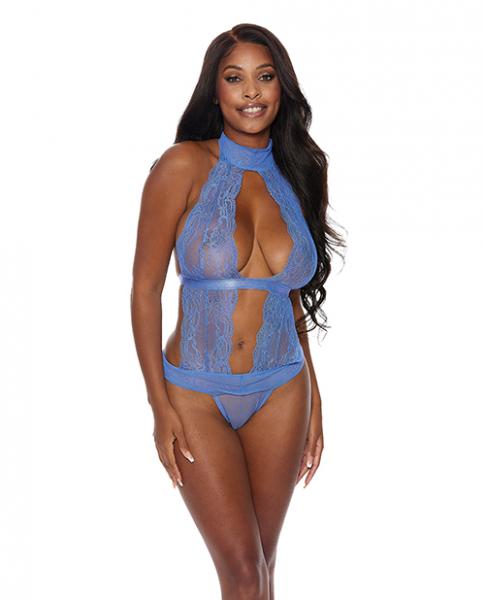 Lace & Mesh Halter Neck Teddy Periwinkle Xl Sex Toy Product