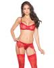 Lace Bra, Garterbelt & G-String Set Red 2X Sex Toy Product Image 1