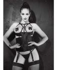 Satin Strappy Open Bust Bustier, Garters, Pasties G-String Black 32 Sex Toy Product