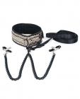 Spartacus Faux Leather Collar & Leash Black Nipple Clamps Gold Sex Toy Product
